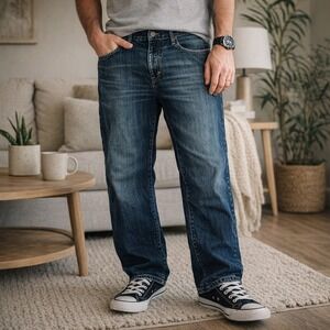 Old Navy Mens Loose Fit Straight Leg Jeans Dark Wash Blue 36x30 (36x28) Cotton